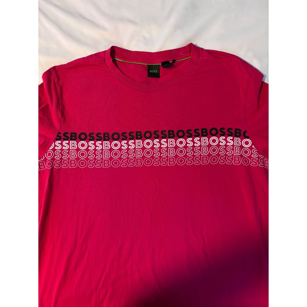 Hugo Boss Mens XL Pink Repeating Logo Graphic Short Sleeve T-Shirt Magenta